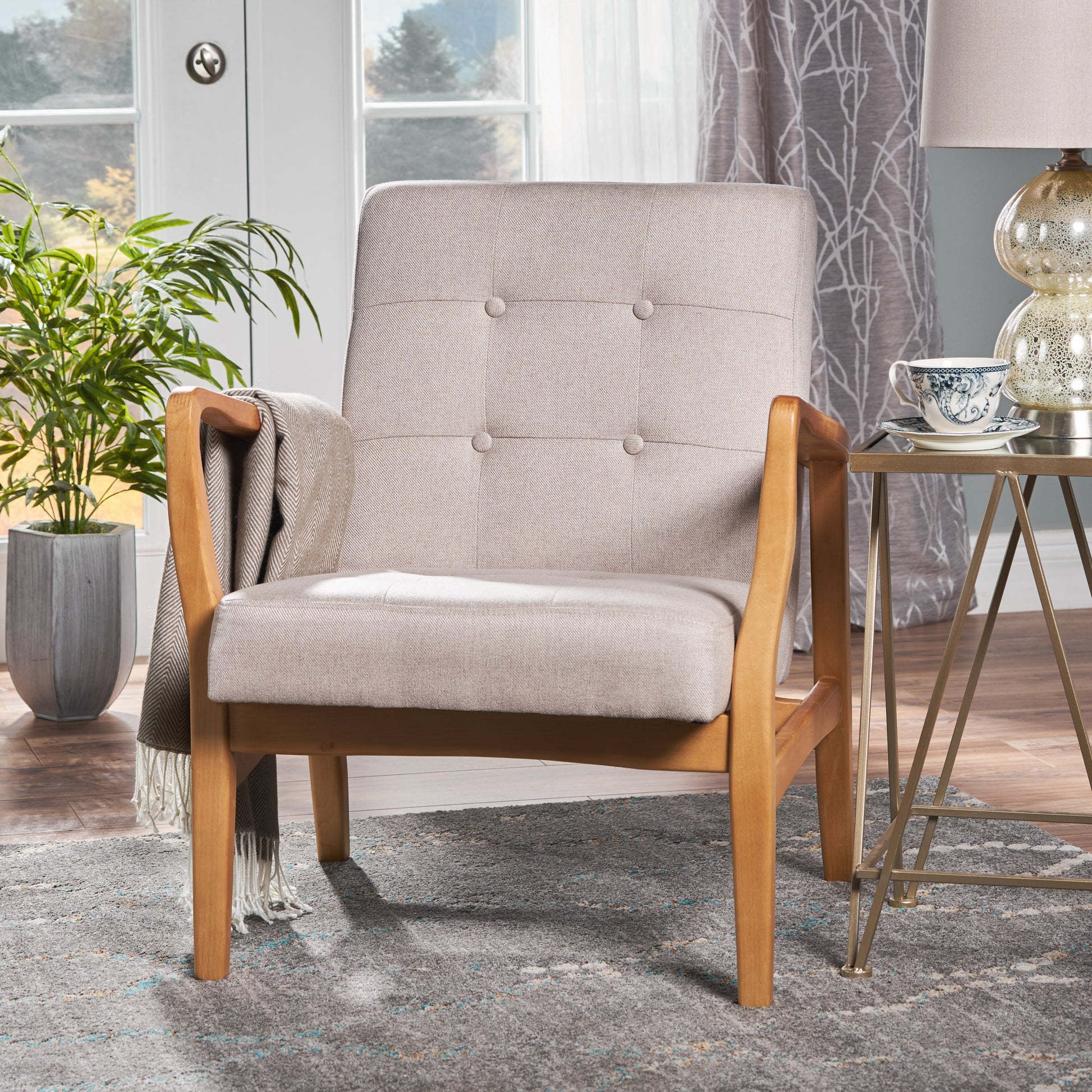 Beige Fabric Mid Century Modern Club Chair Beige Fabric
