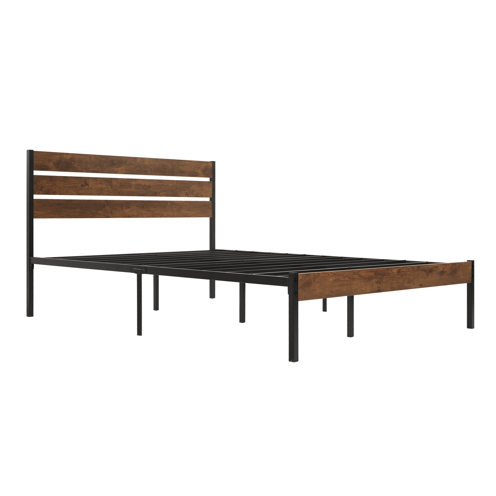 Queen Size Bed Frame With Wood Headboard, Metal Frame With Strong Slats, Noise Free,No Box Spring Needed Brown Queen Brown Metal & Wood