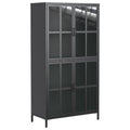 Premium Black Metal Storage Cabinet With Tempered Glass Doors, Adjustable Shelves, Anti Tipping Device, Magnetic Silent Closure, And Adjustable Feet For Home And Office Use Accent Chests 3 4 Spaces
