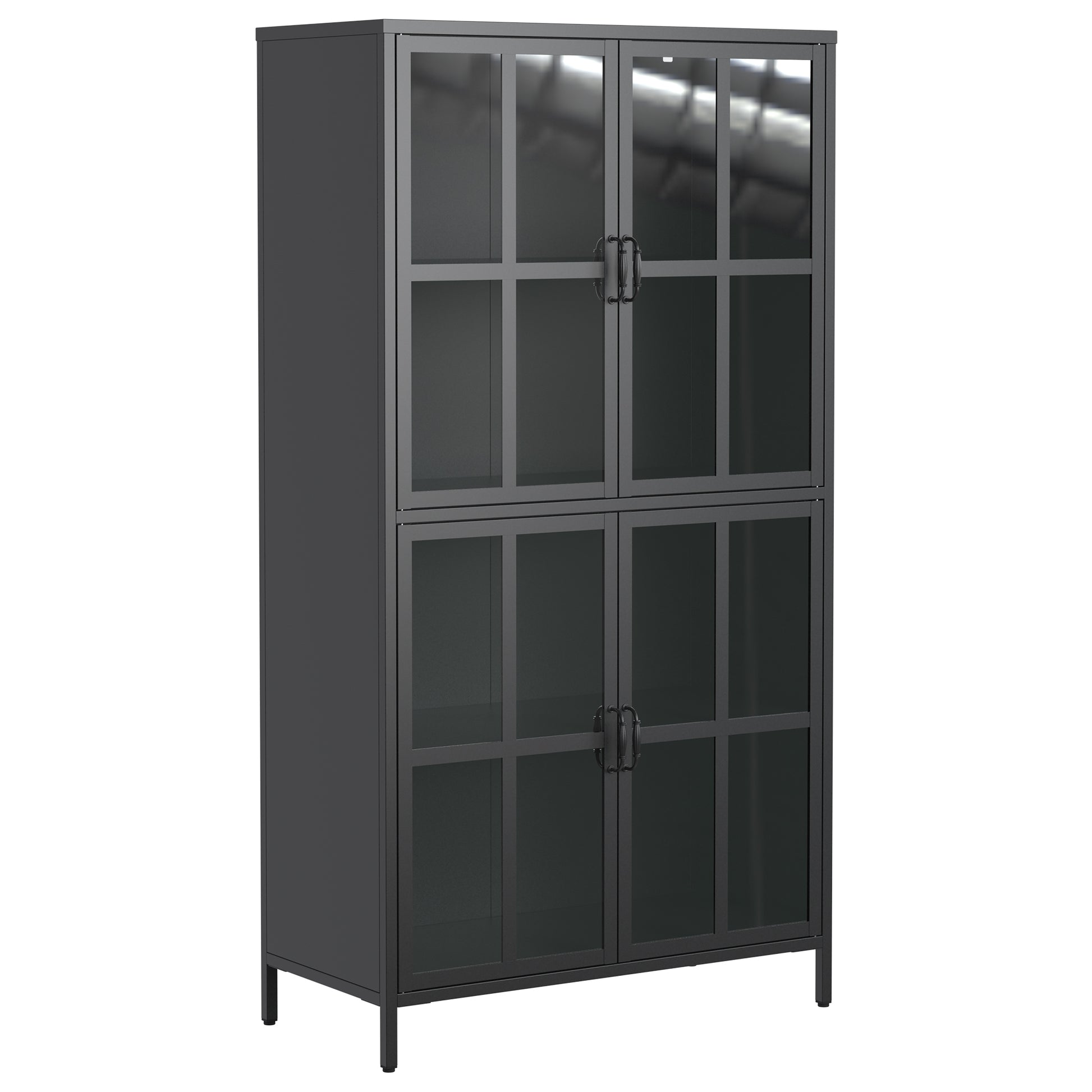 Premium Black Metal Storage Cabinet With Tempered Glass Doors, Adjustable Shelves, Anti Tipping Device, Magnetic Silent Closure, And Adjustable Feet For Home And Office Use Accent Chests 3 4 Spaces