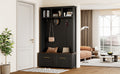 Versatile 4 In 1 Hall Tree With 6 Golden Hooks, Wood Grain Bench With Multiple Storage Space, Entryway Coat Rack With 2 Drawers For Living Room, Hallway, Black, 76.6''H Old Sku:N721S000034B Black