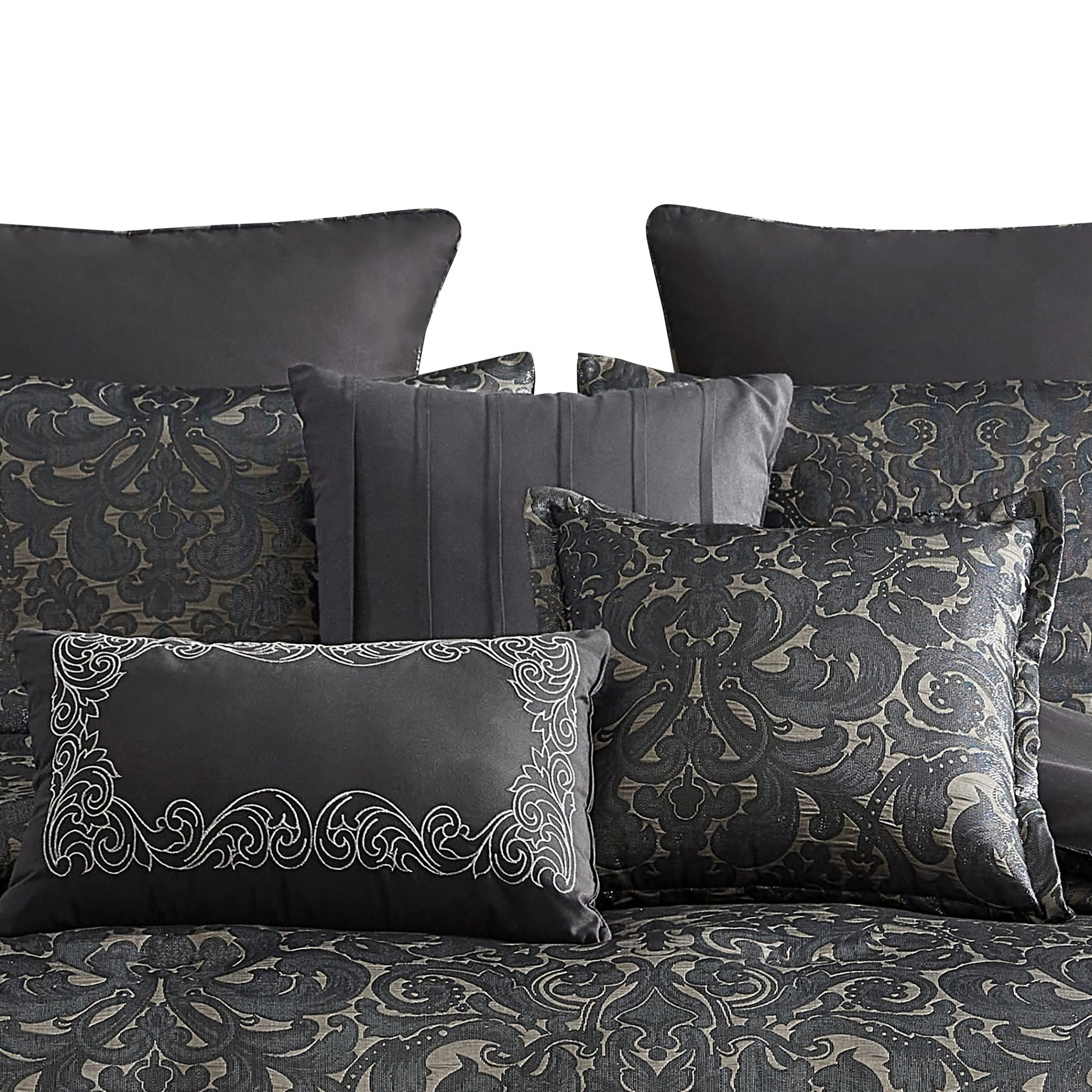 Pixie 10 Piece Polyester King Comforter Set, Da Pattern, Charcoal Gray King Gray Polyester