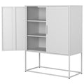 Heavy Duty Metal Buffet Sideboard Modern Steel Storage Cabinet With 2 Shelves, Free Standing Accent Cabinet With Magnetic Doors For Bedroom, Kitchen, And Home Office, Anti Tip Design Easy Assemble Accent Chests 1 2 Shelves Antique White Primary Living