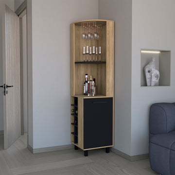 Corner Bar Cabinet Cleveland, Living Room, Natural Oak Black Standard 1 2 Shelves Multicolor Primary Living Space Corner Unit Contemporary,Modern Engineered Wood