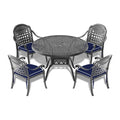 Cushions In Random Colors 5 Piece Set Of Cast Aluminum Patio Furniture With Cushions Yes Dining Set Black Seats 4 Rust Resistant Frame Water Resistant Cushion Garden & Outdoor Complete Patio Sets Aluminium