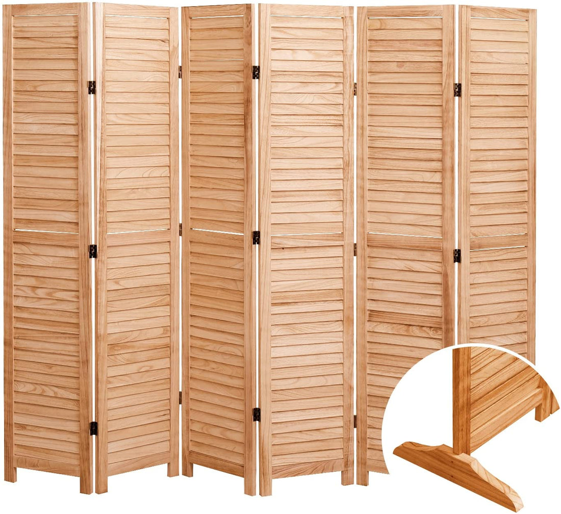 82.8'' W X 65'' H 6 Panel Solid Wood Folding Room Divider, Natural Natural Solid Wood