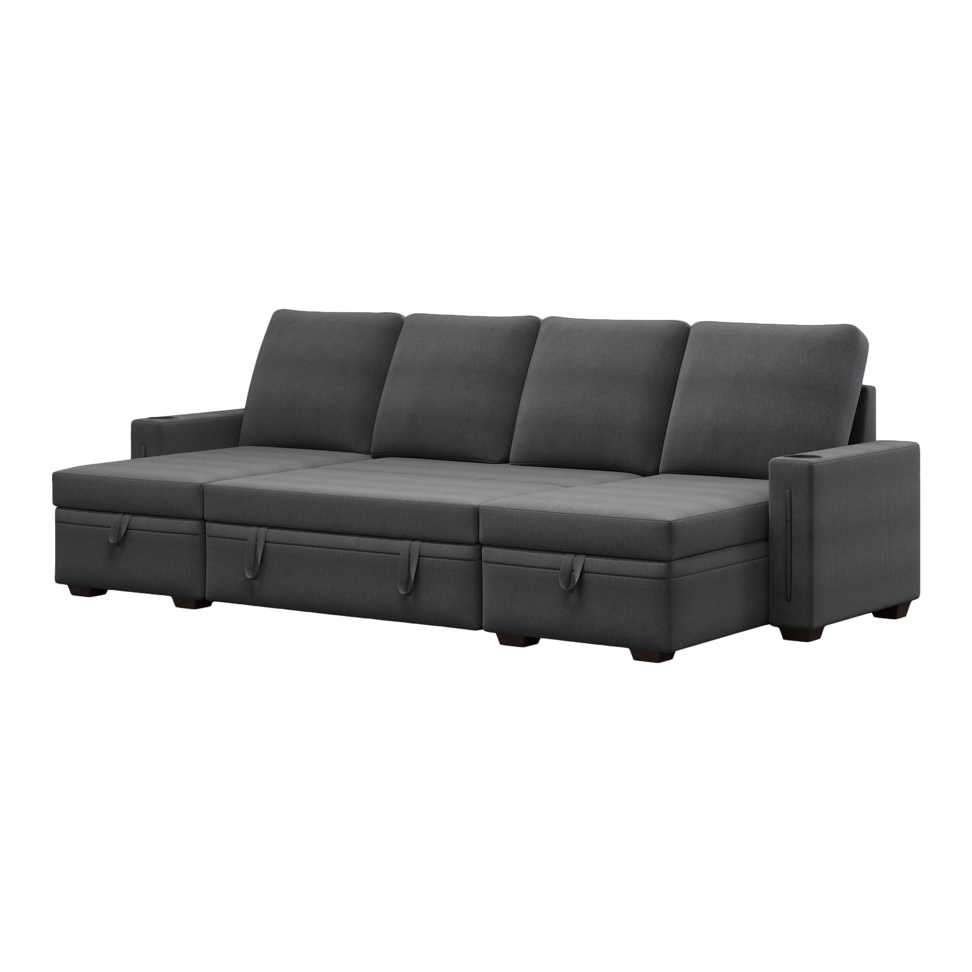 Sectional Sofa With Storage, 96" U Shaped Sectional Couches For Living Room, Comfy Convertible Sectional Sofa Dark Grey Dark Grey Linen Primary Living Space Cushion Back Soft Modern Eucalyptus Square Arms Foam Linen 4 Seat