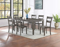 Transitional 7Pc Dining Set Rectangular Table Wood Base Ladder Back Chairs Gray Finish Wooden Dining Room Furniture Wood Wood Gray Seats 6 Wood Dining Room 72 Inches Contemporary 4 Leg Rectangular