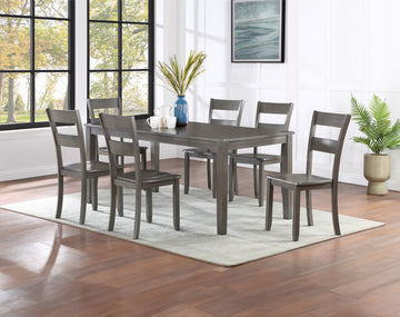 Transitional 7Pc Dining Set Rectangular Table Wood Base Ladder Back Chairs Gray Finish Wooden Dining Room Furniture Wood Wood Gray Seats 6 Wood Dining Room 72 Inches Contemporary 4 Leg Rectangular