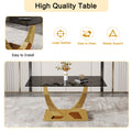 Table And Chair Set.Modern Rectangular Dining Table With Black Textured Stickers Glass Tabletop And Gold Plated Metal Legs.Paried With 4 Comfortable Chairs With Pu Seats And Golden Metal Legs. Black Gold Seats 4 Glass Metal