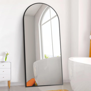 Dolonm 71X28 Inch Arch Full Length Mirror, Modern Design Standing Floor Mirror, Full Body Mirror For Living Room, Bedroom, Bathroom, Cloakroom, Hallway, Black Aluminum Alloy Frame Black Mirror