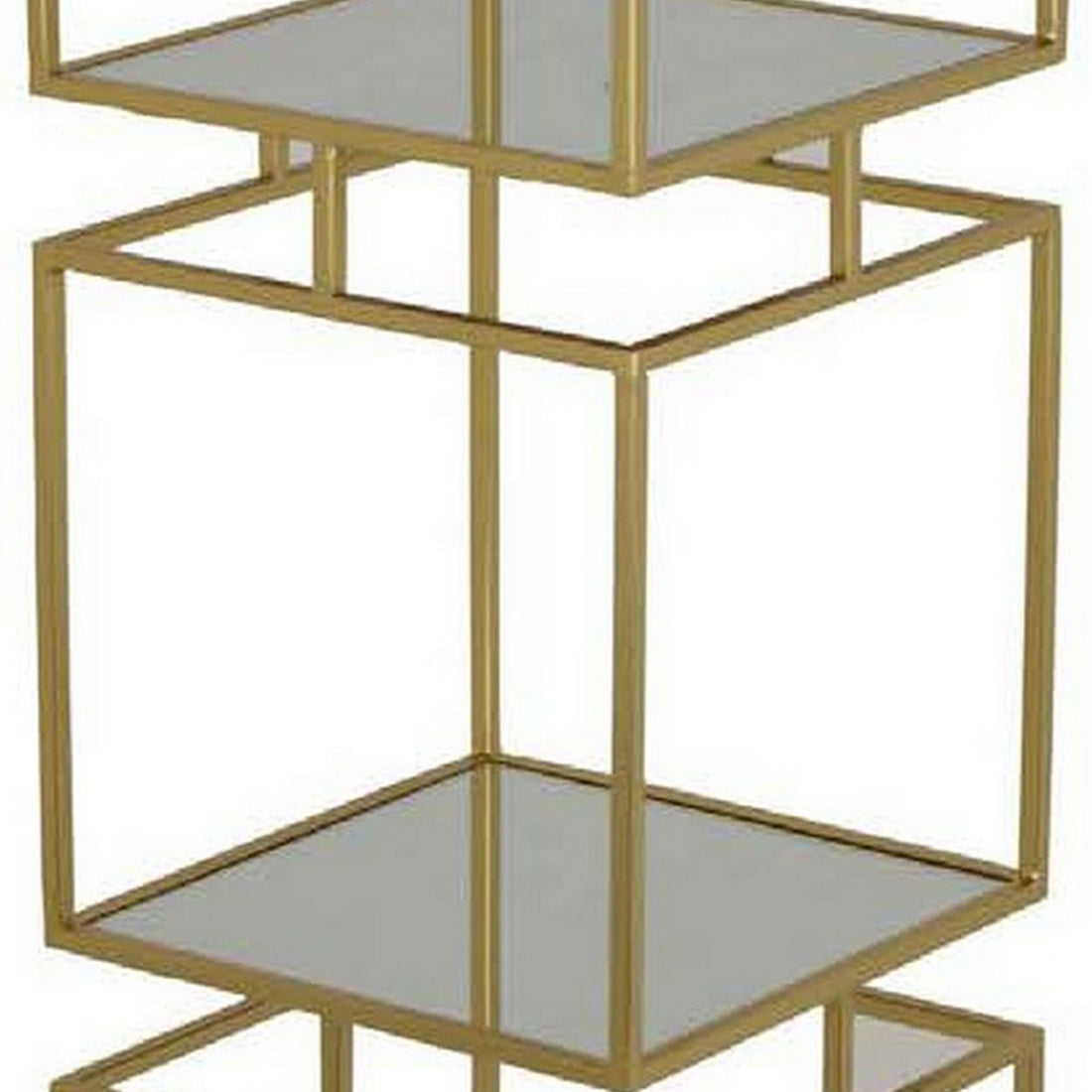 Joy 41 Inch Plant Stand Shelves, Mirrored Box Shape, 3 Tier, Gold Metal Gold Clear Metal