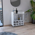 St Andrews Bar Cart With Built In 8 Bottle Rack, Double Glass Door Cabinet, And Aluminum Edged Top Surface White Primary Living Space Modern Particle Board Shelves Included Engineered Wood