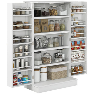 Homcom Kitchen Pantry Storage Cabinet W 5 Tier Shelving, 12 Spice Racks White Mdf