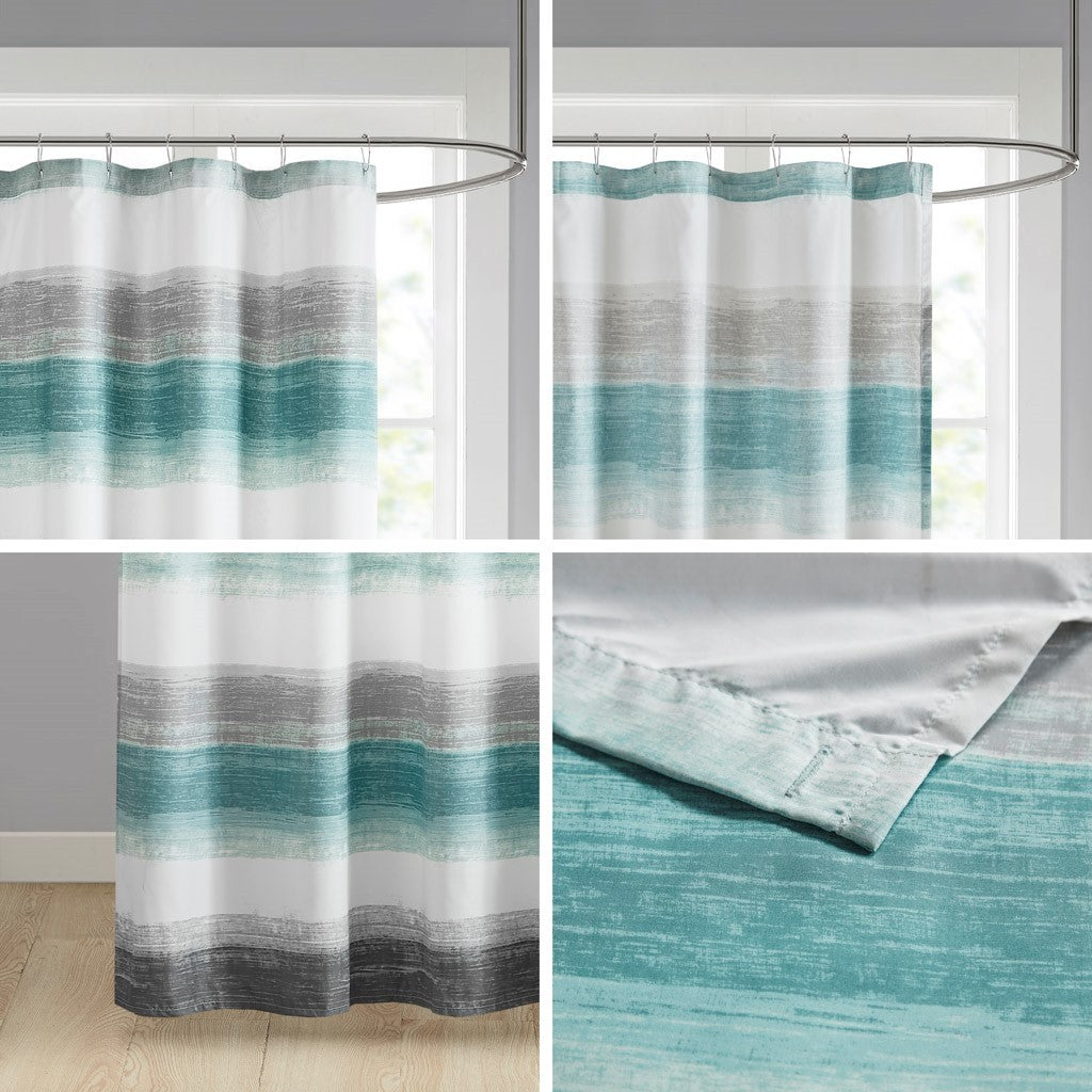 Stripe Print Shower Curtain Grey Polyester