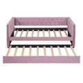 Twin Size Tufted Upholstered Daybed With Trundle, Velvet Sofabed With Rivet Design, No Box Spring Needed,Pink Twin Pink Velvet