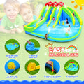 7 In1 Inflatable Water Park Three Slide With Blower Water Sprinkler Fountain Climbing Wall For Children Multicolor Oxford Fabric
