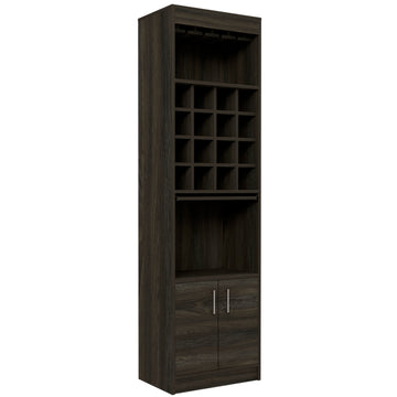 Kava Bar Cabinet, Concealable Serving Tray, Sixteen Built In Wine Rack, One Shelf, Double Door Espresso Brown Primary Living Space Modern Particle Board Particle Board