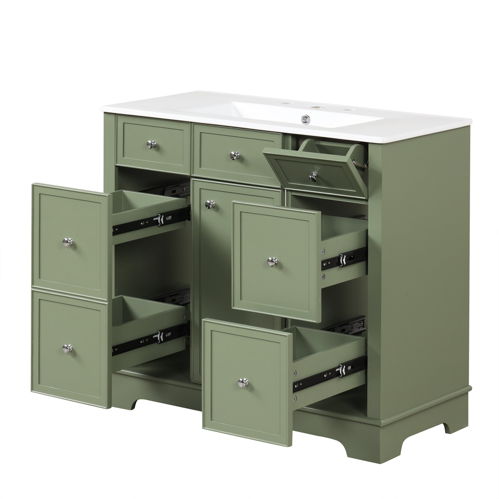 36" Bathroom Vanity With Sink, One Cabinet With Three Drawers And One Flip Drawer, Solid Wood And Mdf Board, Green Green Solid Wood Mdf