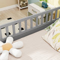 Full Size Floor Bed, Integral Construction With Super High Security Barrier, Door, Children'S Floor Bed Frame, Montessori Wooden Children'S Floor Bed, Grey Box Spring Required Full Grey Wood Brown Bedroom American Design,Artsy Pine Bed Frame Pine