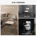 Homcom 3 In 1 Shower Chair With Back And Arms, Height Adjustable Bedside Commode, Raised Toilet Seat With Non Slip Rubber Foot Pad For Seniors, Disabled, White White Aluminum