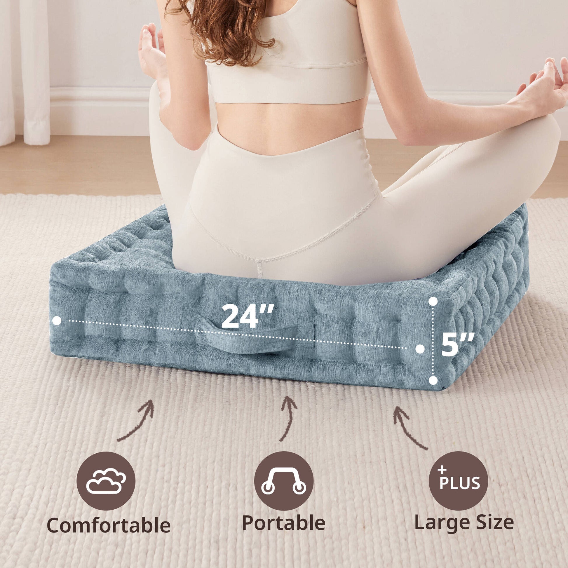 Poly Chenille Square Floor Pillow Cushion 24X24" Aqua Blue Polyester