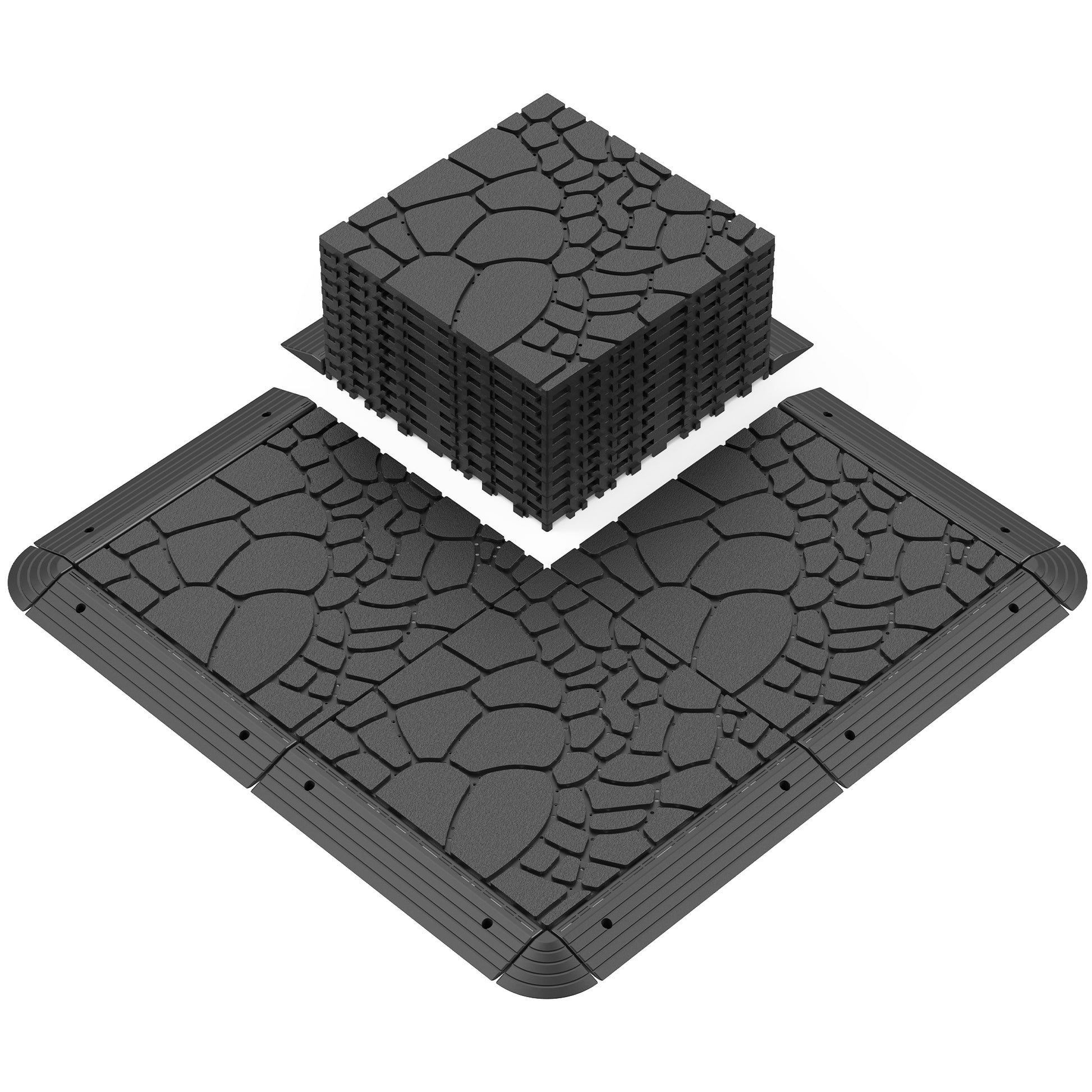 Stone Texture 12" Patio Deck Tiles, Diy Module Interlocking Decking Tiles Floor Tile,Easy And Quick Installation Court Tiles For Porch Poolside Balcony Backyard 44Pcs ,Dark Gray Grey Garden &