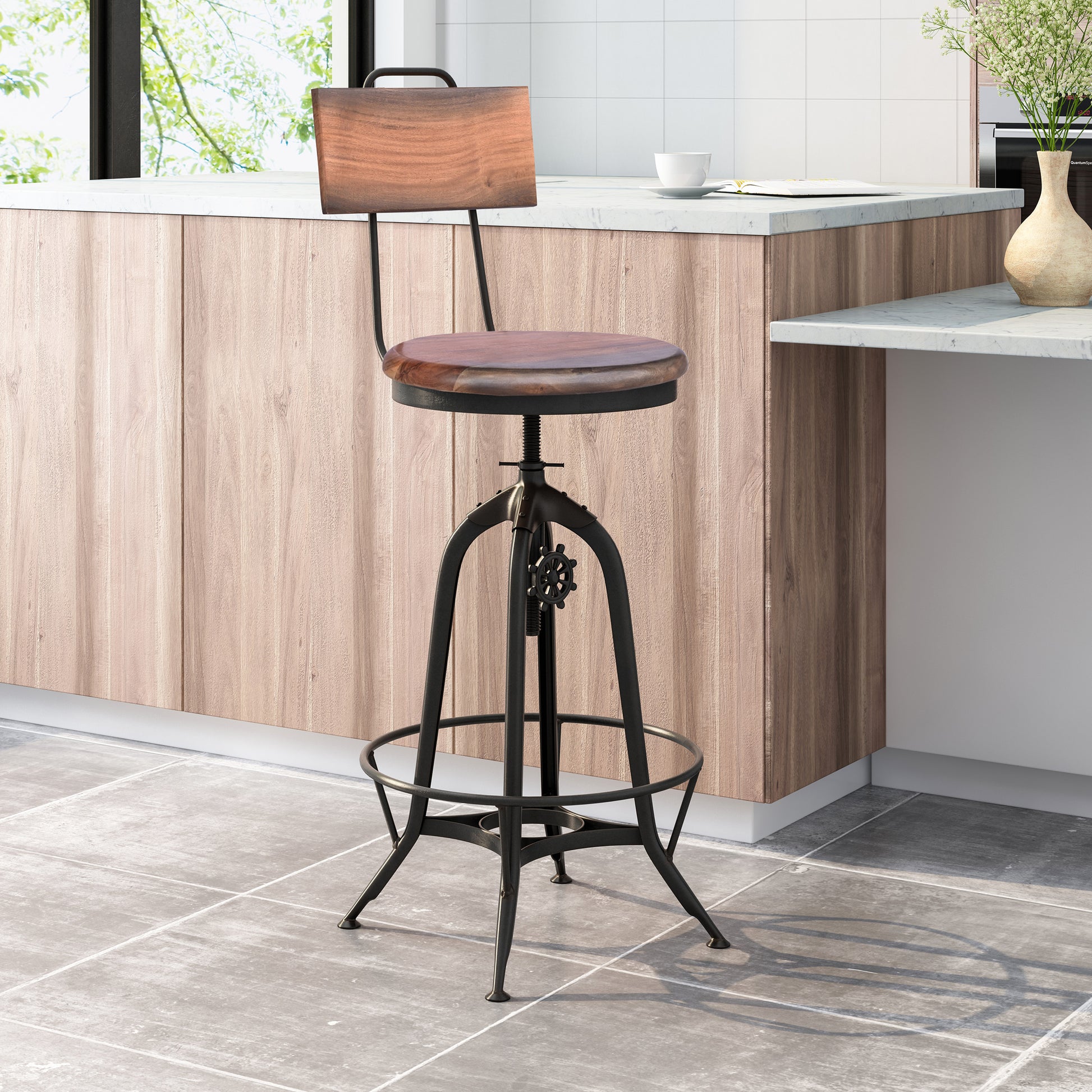 Bar Stool Natural Black Mdf Metal