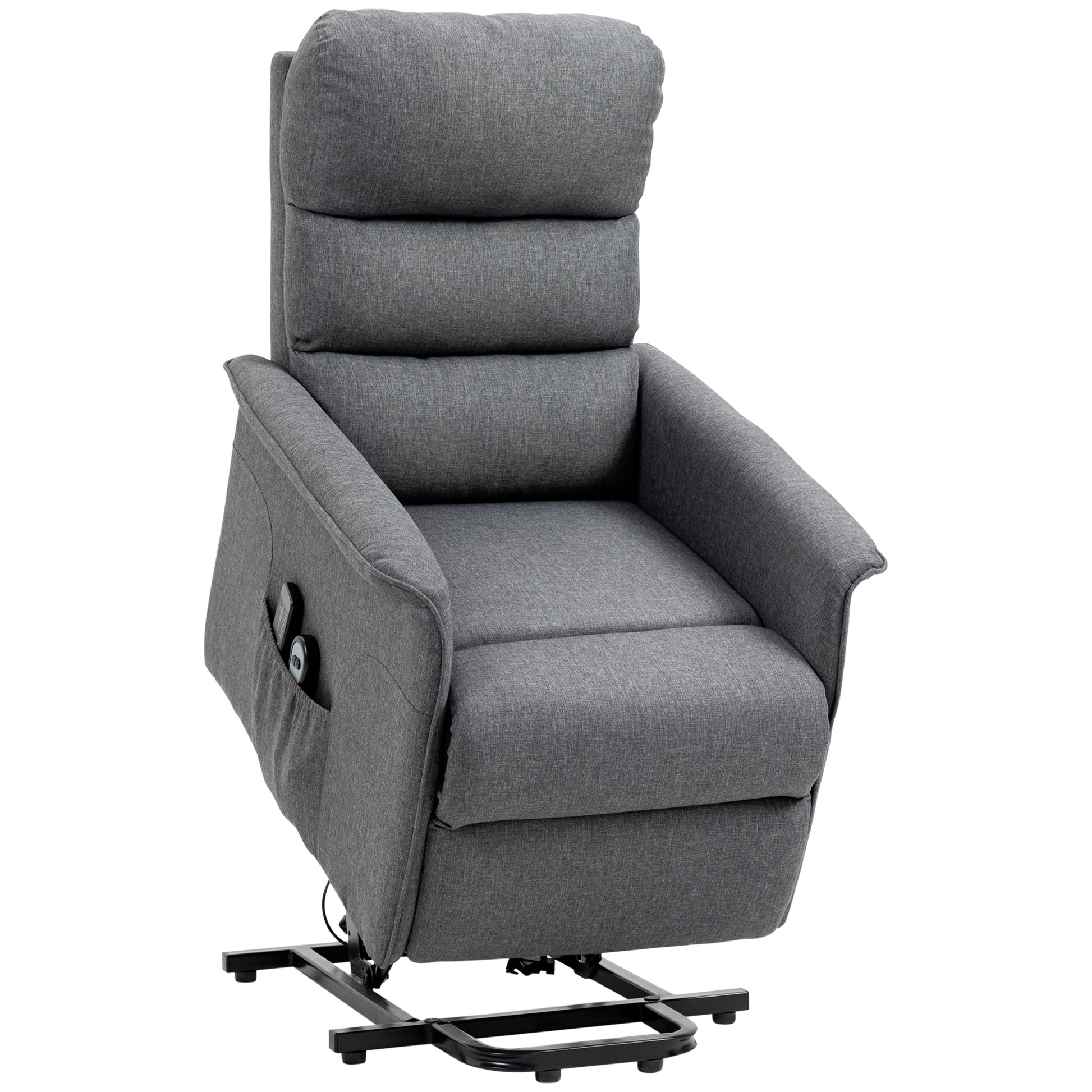 Homcom Power Lift Chair With Vibration Massage, Fabric Upholstered Recliner Chair For Elderly With Remote Control, Side Pockets, Grey Grey Steel