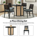 5 Piece Rattan Round Dining Table Set, Wood Table With Hexagonal Base And Upholstered Chairs For Dining Room, Kitchen,Indoor Use, Black Gray Wood Dining Room Solid Wood Rubberwood Round Dining Table With Chair Wood Wood Black Seats 4 Traditional Round
