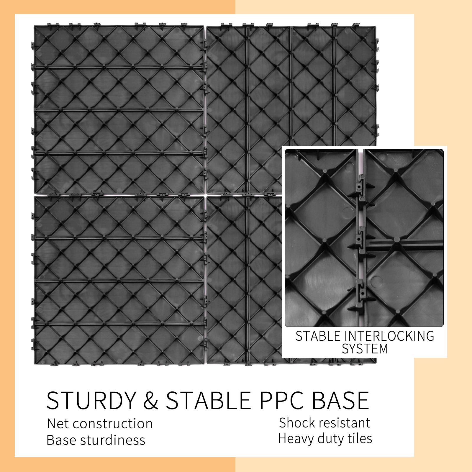 Plastic Interlocking Deck Tiles, 11.8"X11.8" Pack Of 44 , Patio Flooring Outdoor Waterproof All Weather Use For Garden Poolside Front Back Yard, Light Gray Light Gray Plastic