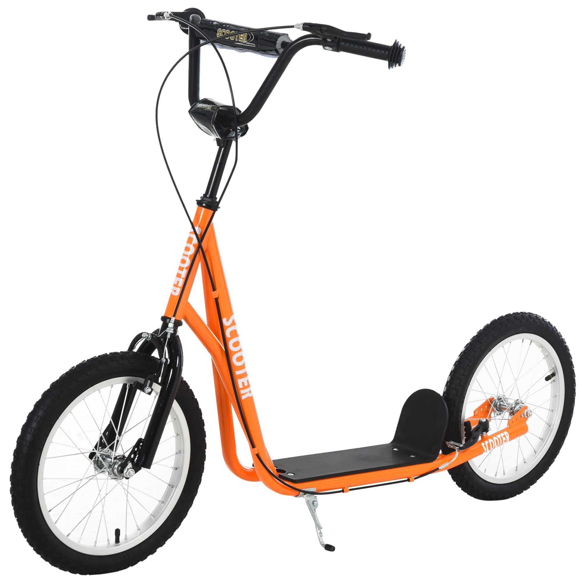 Aosom Youth Scooter Kick Scooter For Kids 5 With Adjustable Handlebar 16" Front And Rear Dual Brakes Inflatable Wheels, Orange Orange Iron Plastic