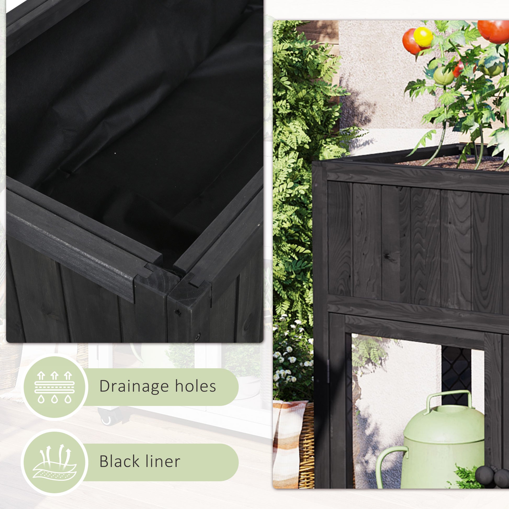 Patio 35.4''X17.7''X37.4'' Mini Wood Cold Frame, Compact 2 Doors Garden Greenhouse With Wheels, Raised Bed With Liner For Indoor Outdoor Use, Black Black Garden & Outdoor Casual Wood