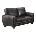 Cushioned Loveseat Upholstered In Black Bonded Leather Black Wood 2 Seat