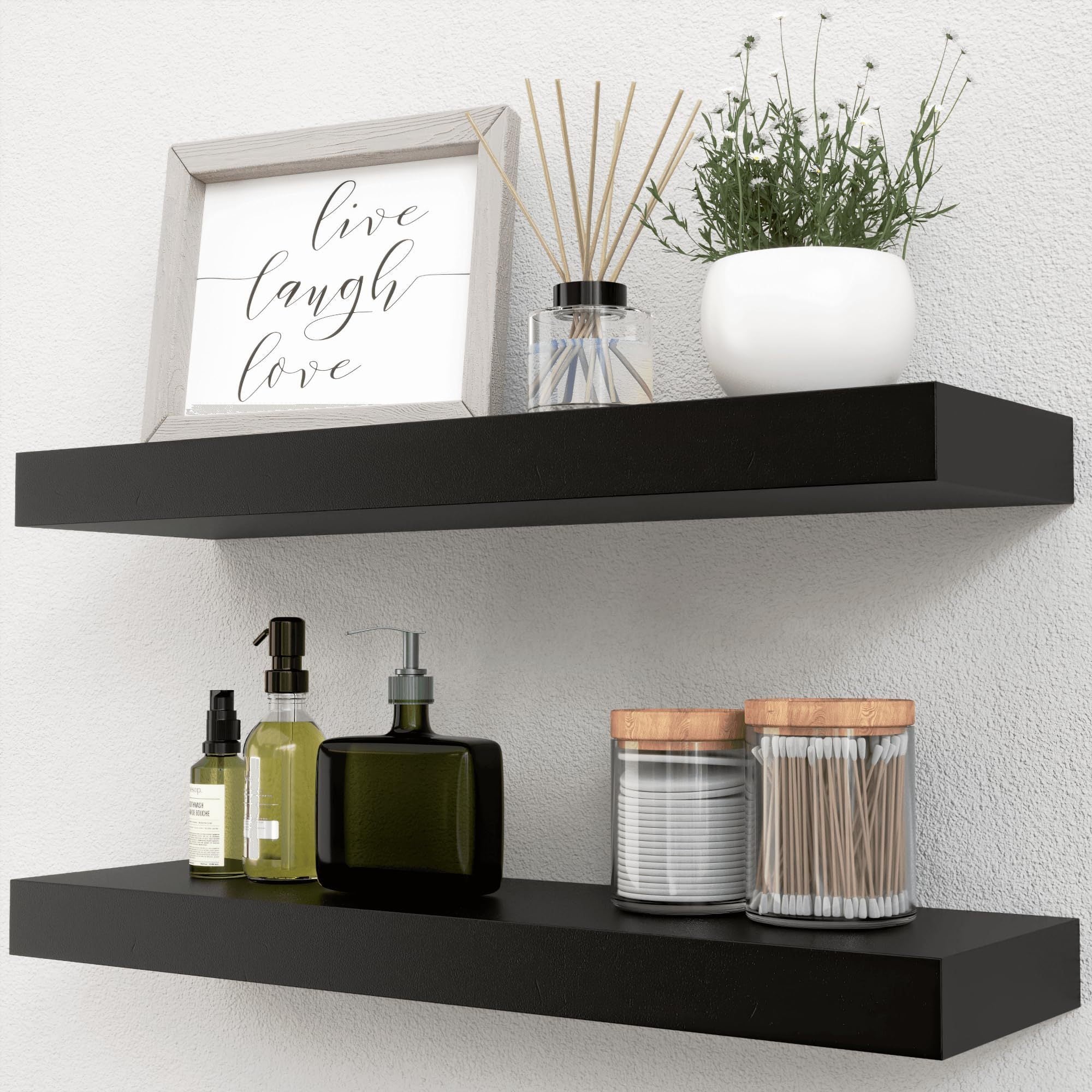 Black Floating Shelves Set Of 2, Wall Mounted Small Shelves For Room Black Engineered Wood