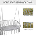 Outsunny 2 Person Hammock Chair Macrame Swing With Soft Cushion, Hanging Cotton Rope Chair For Indoor Outdoor Home Patio Backyard, Grey Gray Steel