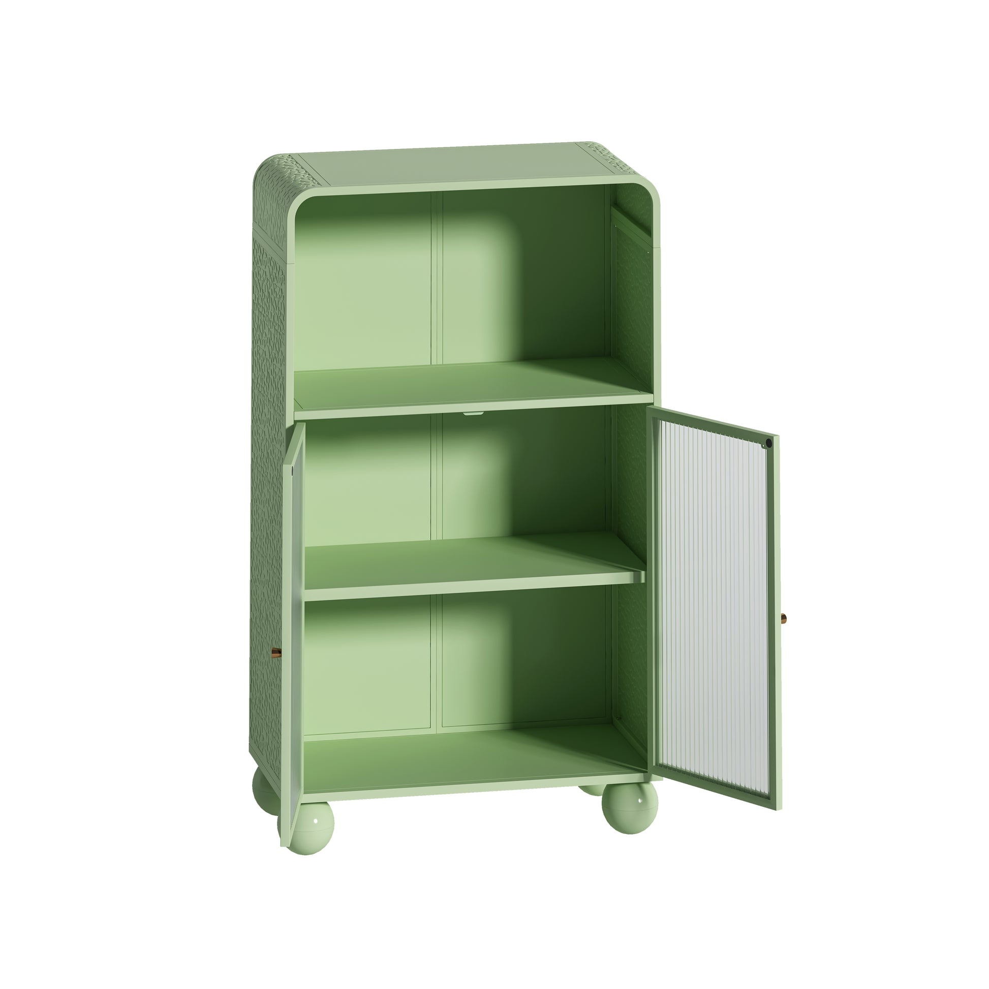 45.28" H Storage Cabinet, Bathroom Floor Cabinet With Glass Door And Shelves, Freestanding Display Storage Cabinet For Bathroom, Living Room, Kitchen, Home Office,Green Green Glass Metal