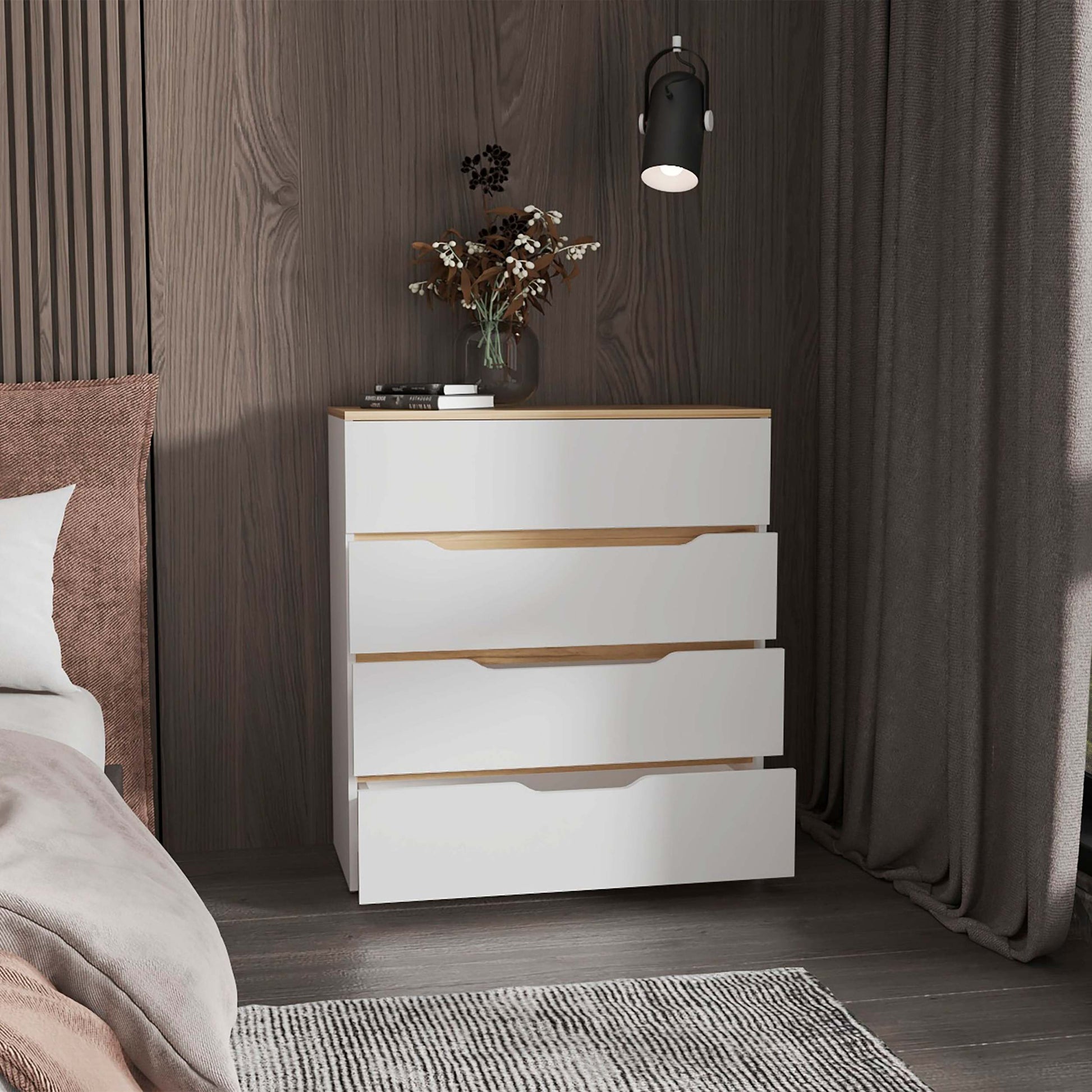 Lynbrook 4 Drawer Dresser White And Light Oak White Particle Board