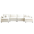 Over Size U Shape Corduroy Sofamodern Upholstered 4 Seater Sofa With 2 Ottomans, Premium Soft Corduroy Fabric Sofa Beige Corduroy 4 Seat