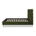 Stockholm Modern Wavy Headboard Platform Bed, Queen, Olive Green Performance Velvet Box Spring Not Required Queen Olive Green Wood Foam Velvet Velvet