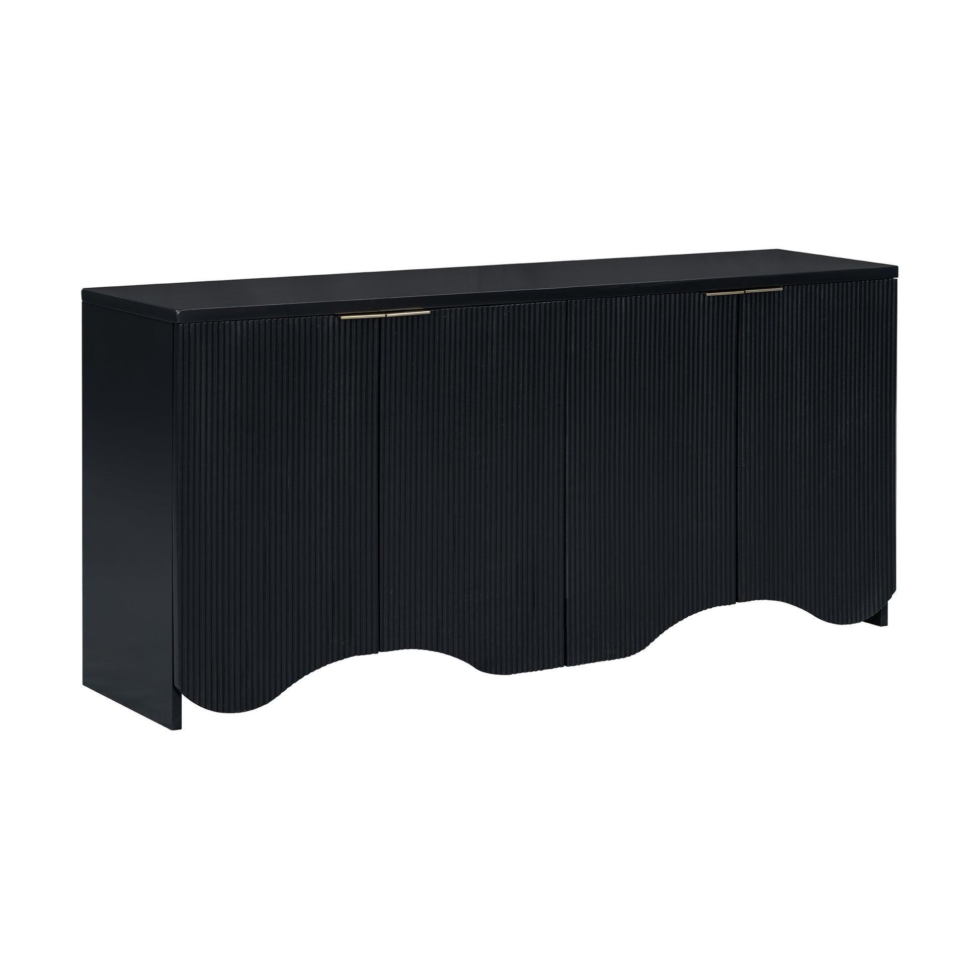 Vertical Stripes And Wavy Design Of A Four Door Cabinet Cabinet Suitable For Hallway, Entryway, Living Room 3 4 Spaces Black Primary Living Space Artsy Mdf