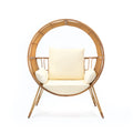 Round Wicker Outdoor Egg Chair, Beige Ancient Oak Rattan Metal
