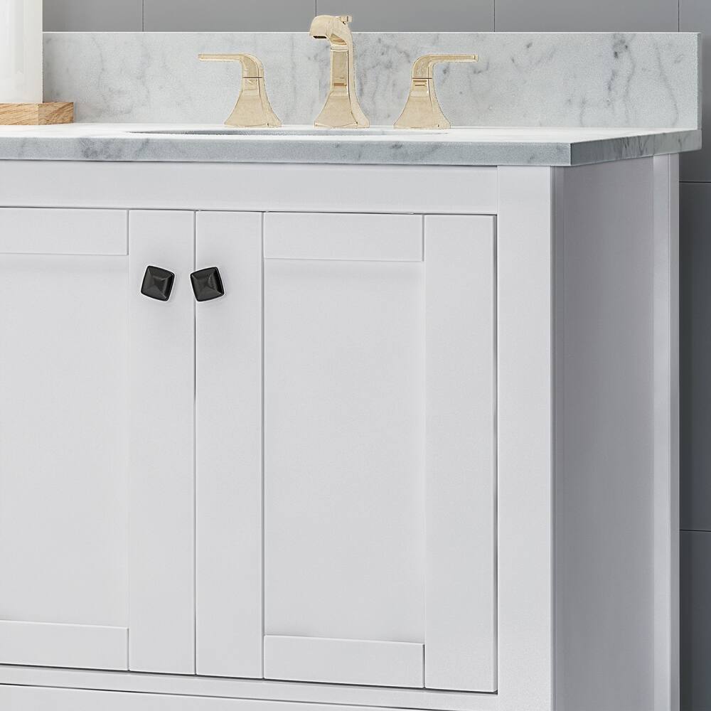 73'' Bathroom Vanity With Marble Top & Double Ceramic Sinks, 4 Doors, 6 Drawers, White White Plywood