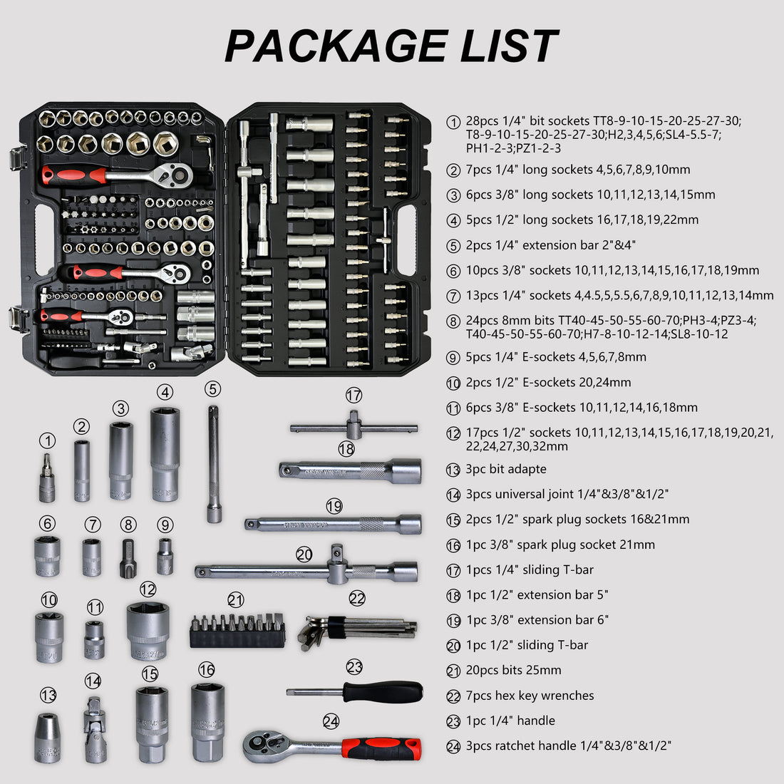 Tool Set Socket And Ratchet Wrench Toolbox, 171Pcs Tool Box, Universal Home Car Repair Tool Set For Men And, Perfect For Homeowners, Diy Enthusiasts, And Mechanics Black Carbon Steel