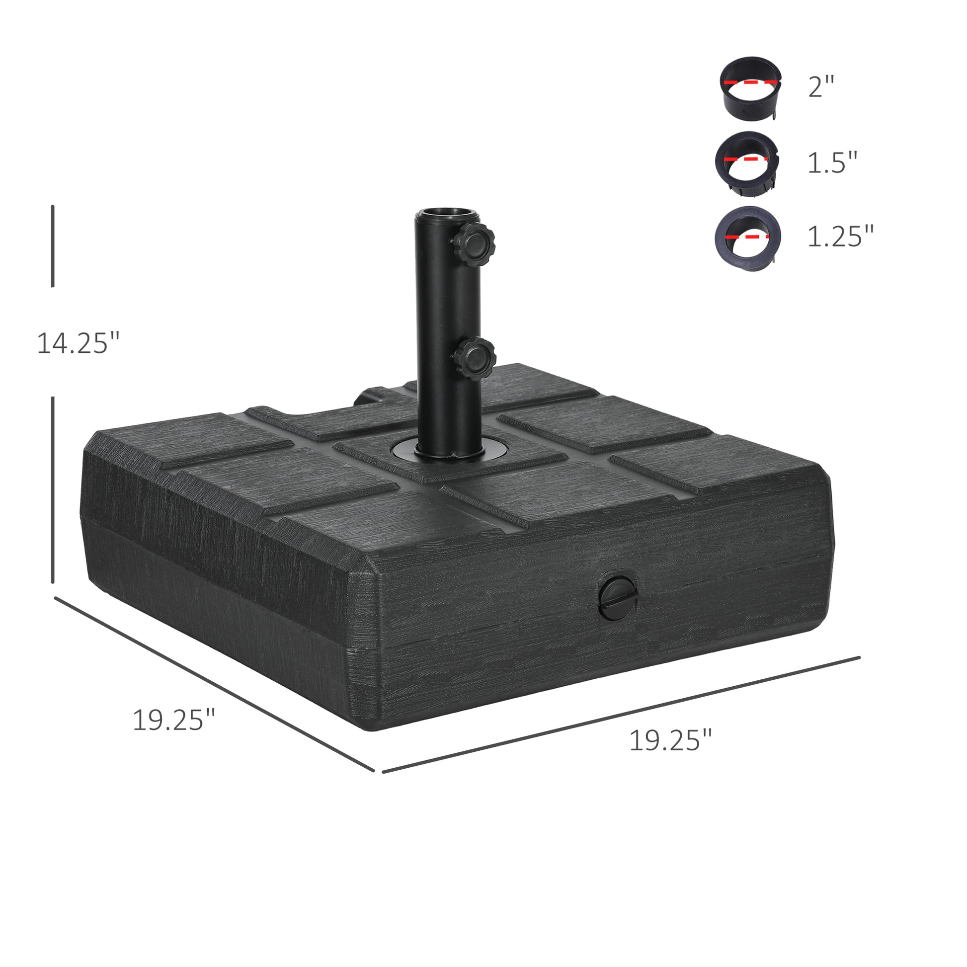 Outsunny 88 Lbs. Fillable Umbrella Base With Steel Umbrella Holder For 1.25", 1.5" Or 2" Umbrella Poles, Square & Reversible Heavy Duty Market Umbrella Stand, Black Black Hdpe