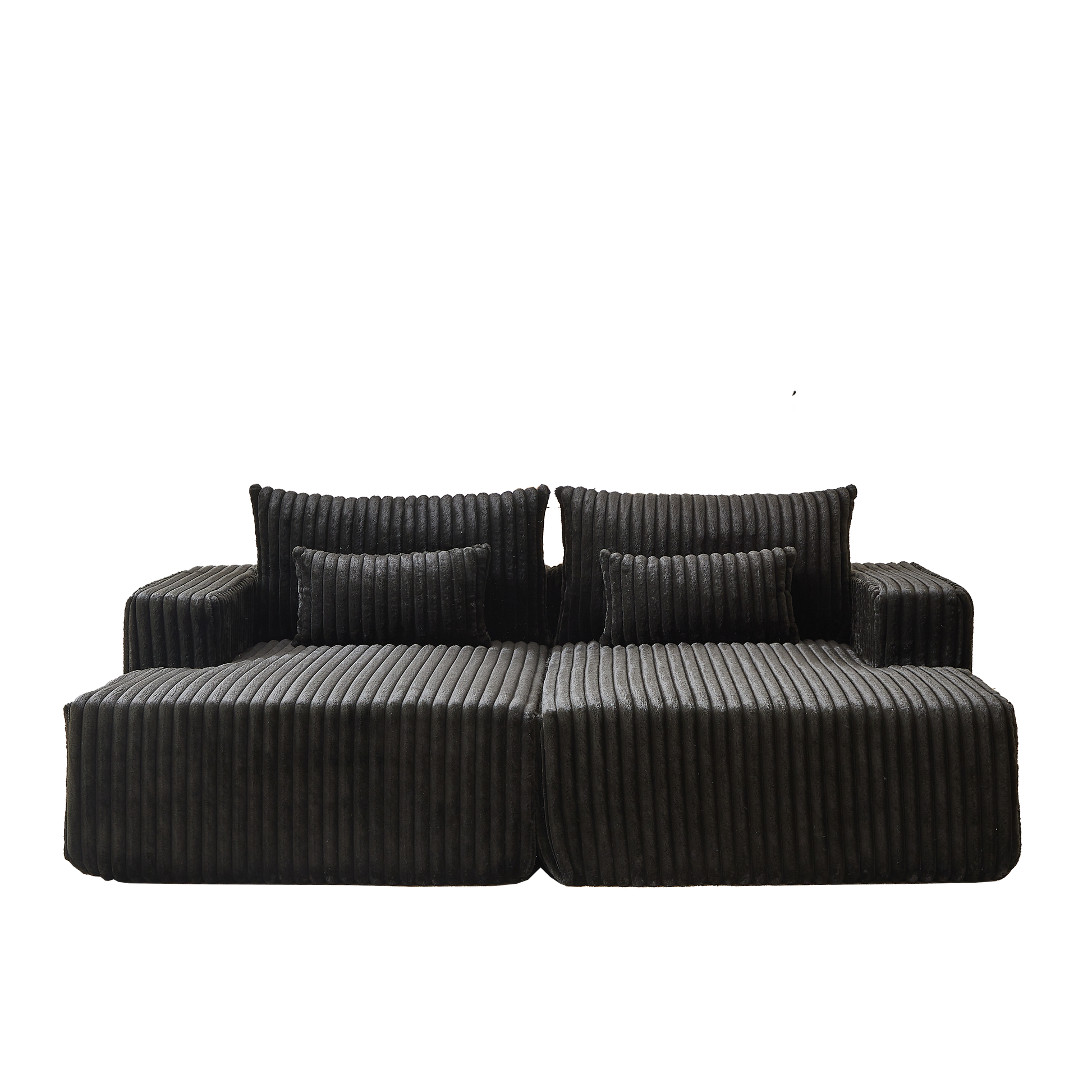 87" Oversized Sectional Lounge Chaise ,No Assembly Required,Cloud Plush Loveseat With Reclining Sofa Bed,Fluffy Modern Sleeper Chair For Indoor Living Room Bedroom Black Corduroy 2 Seat