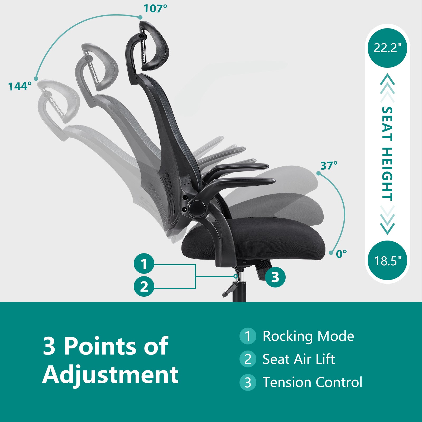 Office Chair, Comfortable Swivel Chair With High Back, Wheels, Adjustable Headrest, Comfortable Lumbar Support, Flip Arm, Black Black Stainless Steel