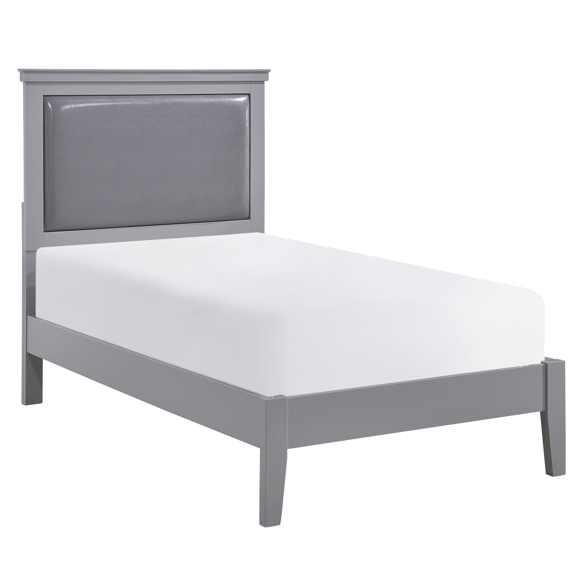 Classic Gray Finish Twin Size Panel Bed Upholstered Headboard Wooden Bedroom Furniture 1Pc Box Spring Required Twin Gray Wood Bedroom Panel Faux Leather Wood