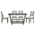 6 Piece Retro Dining Set, 1 Rectangular Table With Stable Trapezoidal Table Base And 4 Upholstered Chairs And 1 Bench For Dining Room And Kitchen Gray Gray Solid Wood Mdf