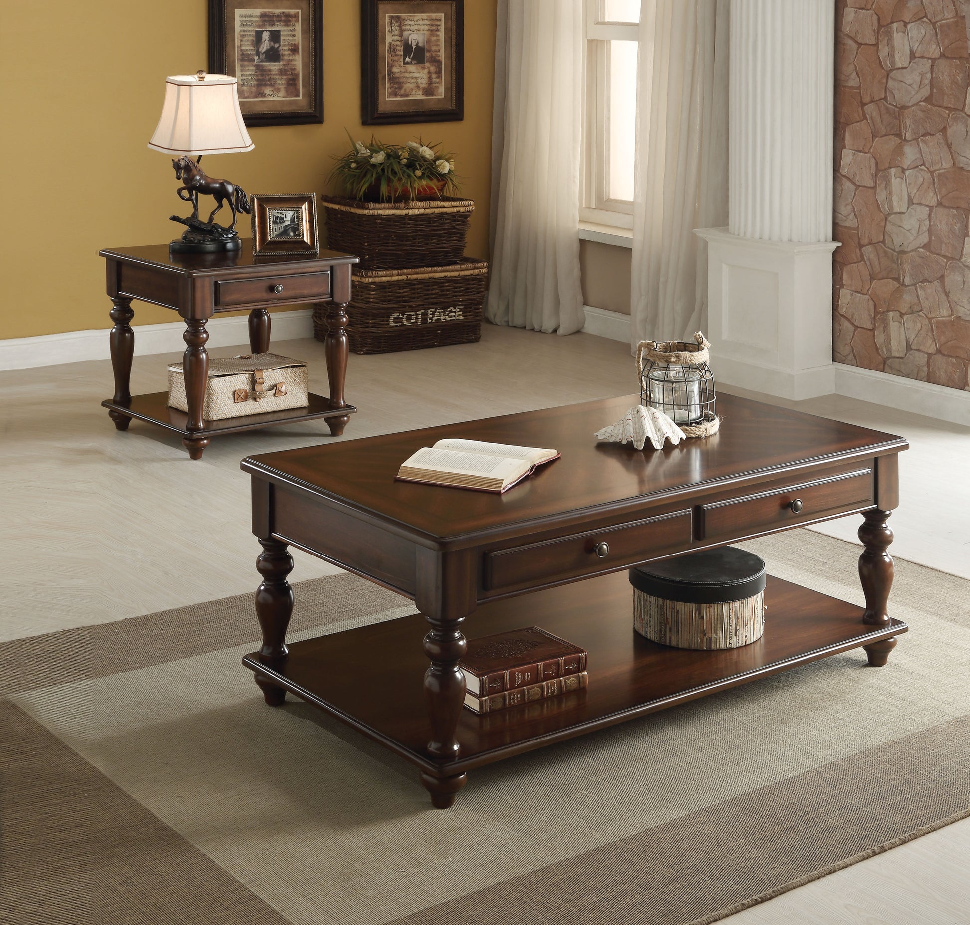 Walnut 1 Drawer End Table With Shelf Walnut Primary Living Space Drawers Rectangular Wood